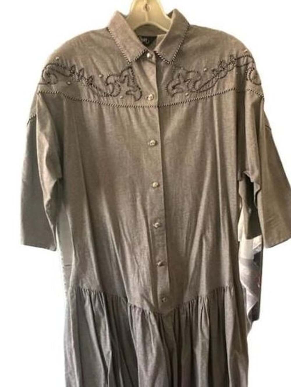 Vintage Roper Western Dress Size L Gray Cotton Shirt Dress